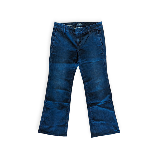 🎃LOFT  Modern Flare Jeans ~ Dark Wash Low Rise Stretch - Picture 1 of 9